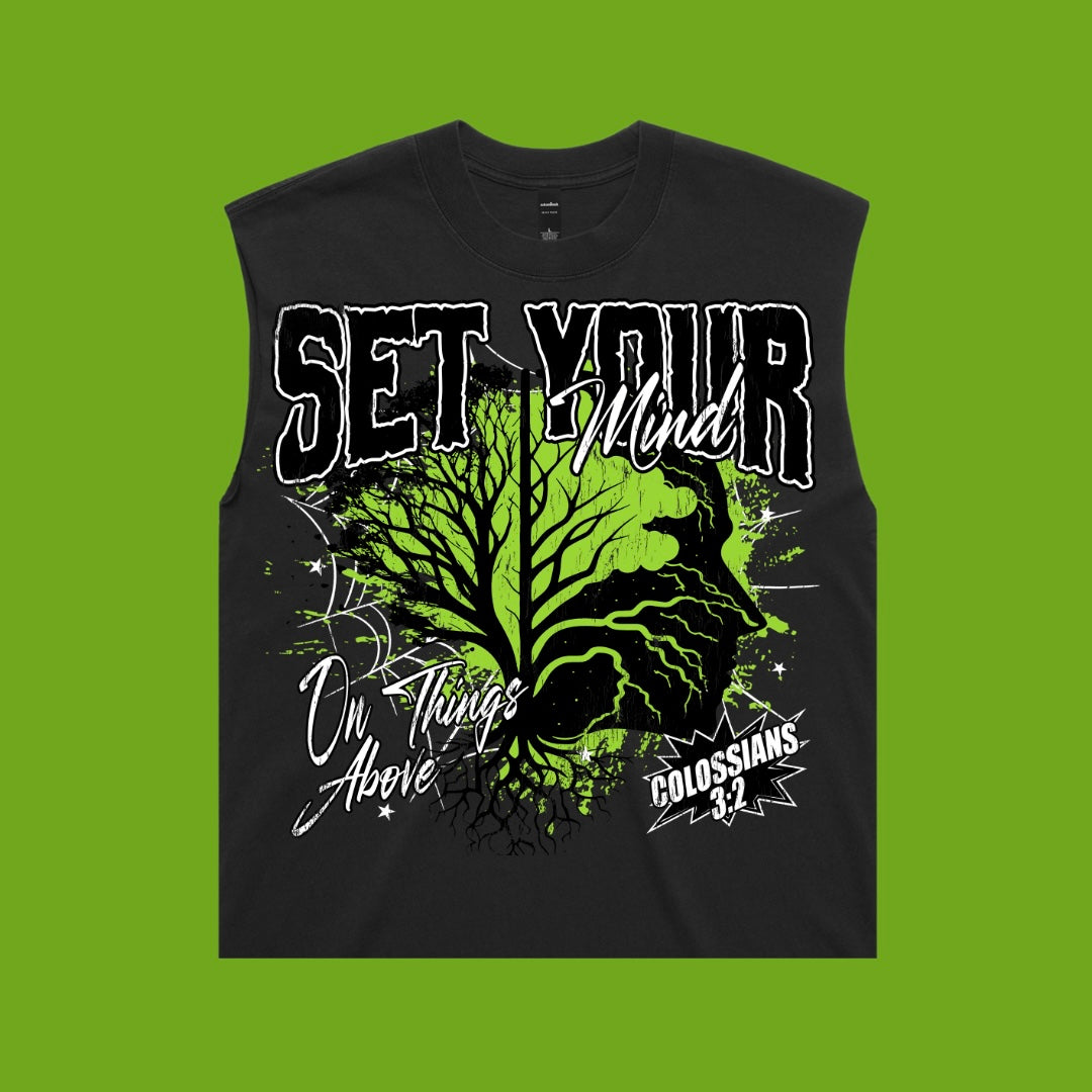 Set your Mind Green on Faded Black Tank