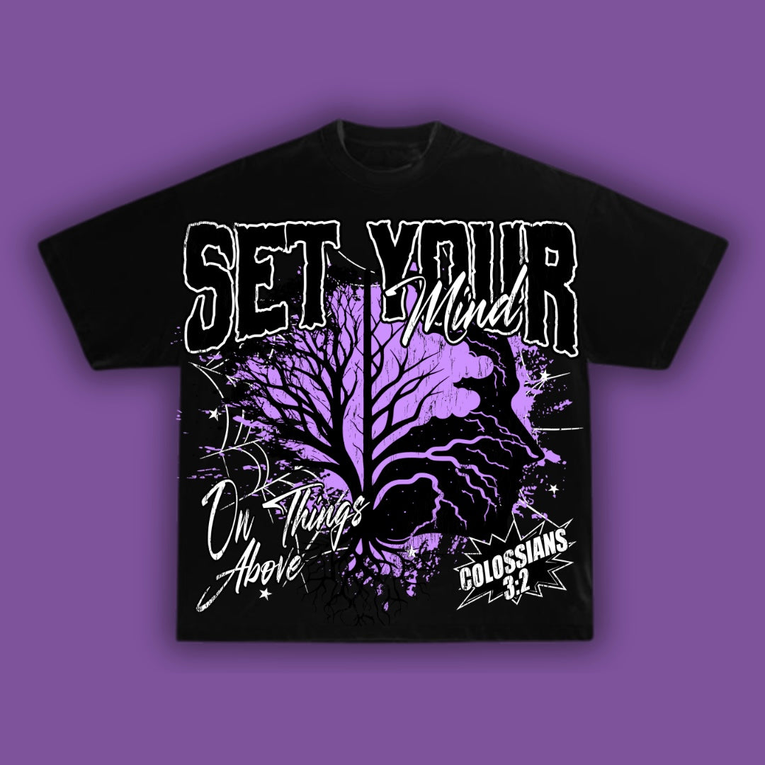 Set your Mind Purple on Faded Black Tshirt