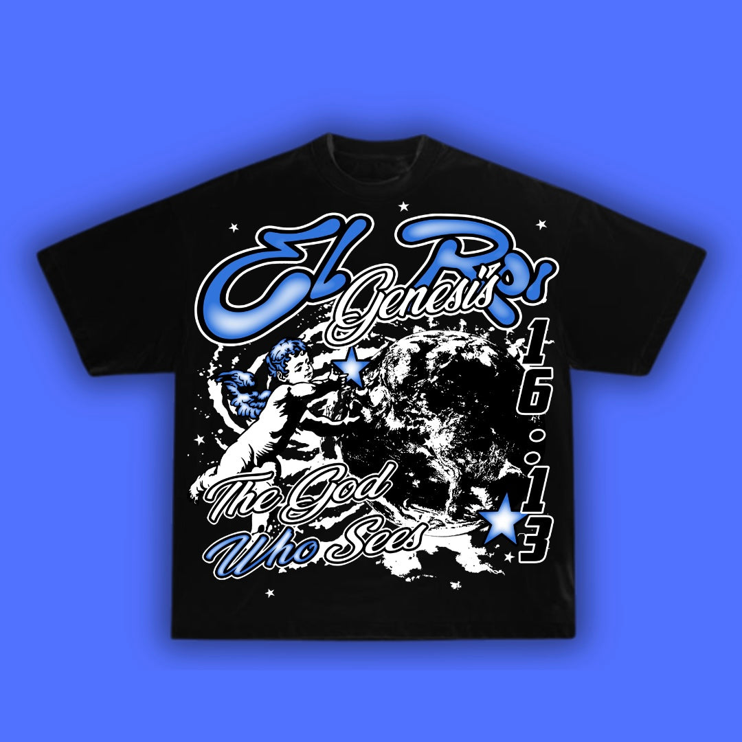 El Roi Blue on Faded Black Tshirt